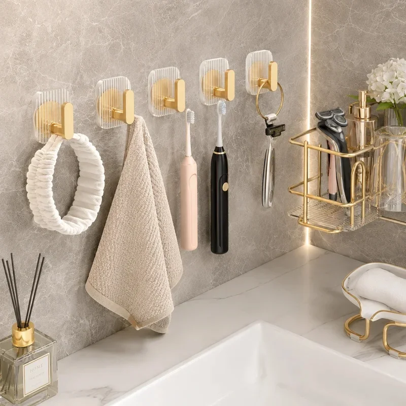 4 Pack Non Punching L shaped Adhesive Hook Multi Scene Use Hanger Towel Hanger Hooks for Bathroom Shower Holder Hook