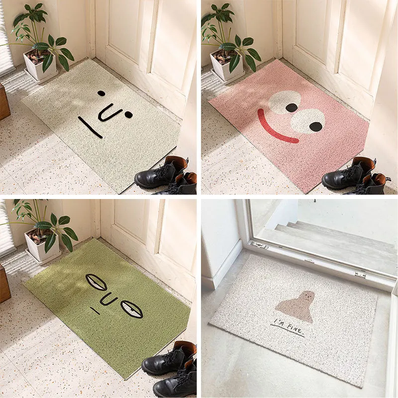 Cartoon Funny Coil Mat Entrance Door Mat Silk Circle Floor Mat Porch Outdoor Rug Dust Removal Mat Non-slip Doormat 코일매트