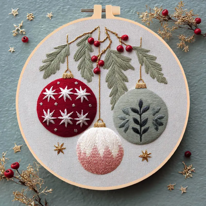 DIY Embroidery Christmas Tree Flower Wreath Winter Snow Cloth Hoop Threads Needles And English Instructions Kit Handmade Gift view 6