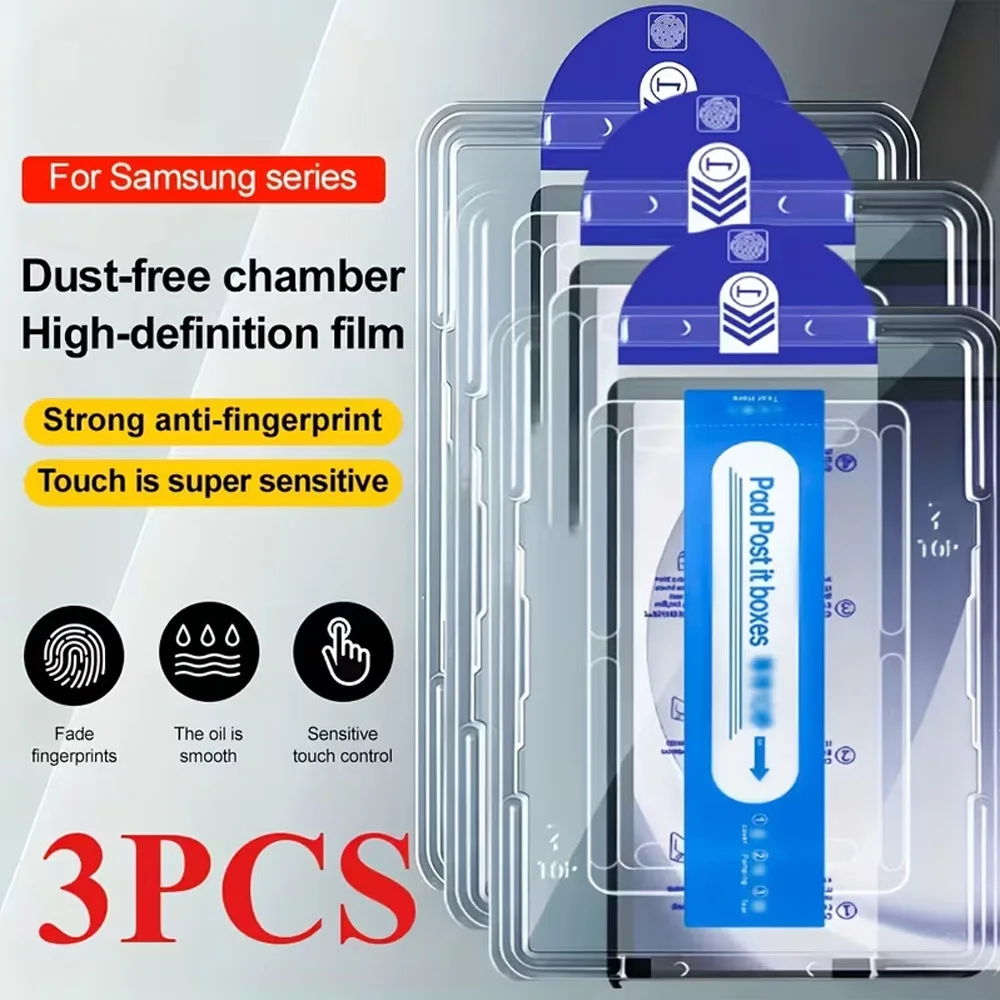 

3pcs Tempered Glass Screen Protector Dust Free For Samsung Galaxy Tab S10 FE Plus S6 S7 S8 S9 S6 Lite One Click Full Coverage