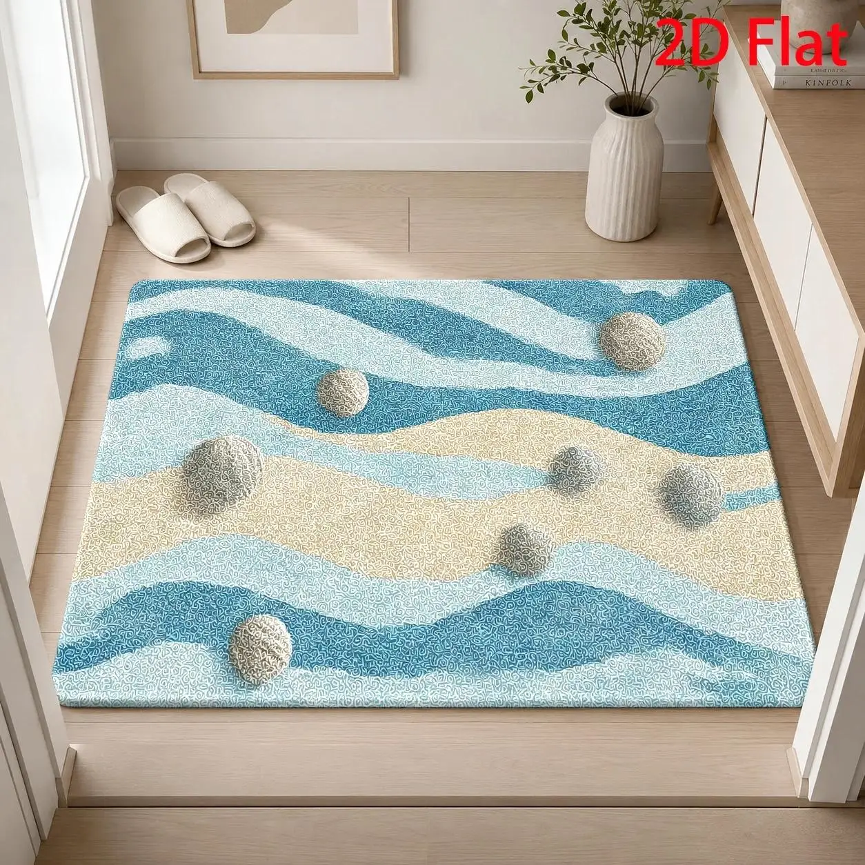 Blue Ocean Wave Seashell Scenery Print Door Mat Non-Slip Indoor Entrance Decor Floor Rug