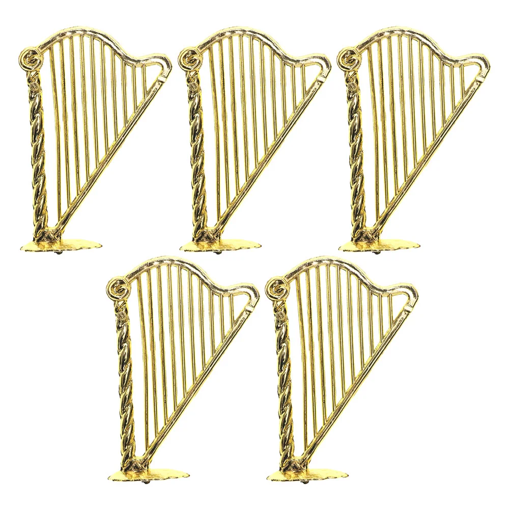 

5 Pcs Miniature Harp Instrument Model Adornment House Furniture Dollhouse Simulation Ornament Decorative