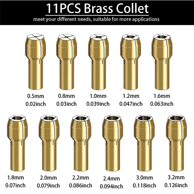 TFORU-16 Buah Set Collet Chuck Bor, Set Collet Chuck Bor 1/32 Hingga 1/8 Inci dengan 11 Buah Collet Kuningan, 3 Buah Chuck, 2 Buah Kunci Pas