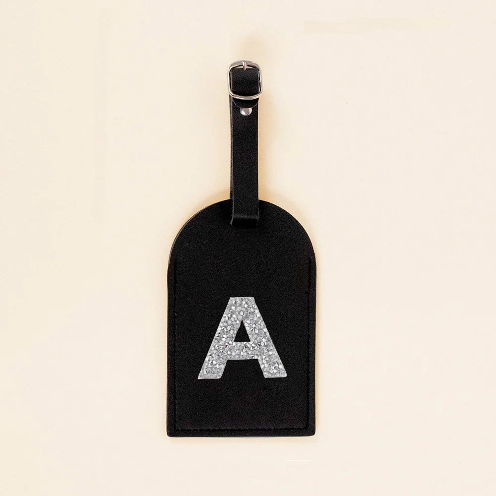 Initial Rhinestone A-Z Monogram PU Leather Luggage Tags for Suitcase Travel Accessorie Baggage Handbag Tags Bag Label Tag Gifts