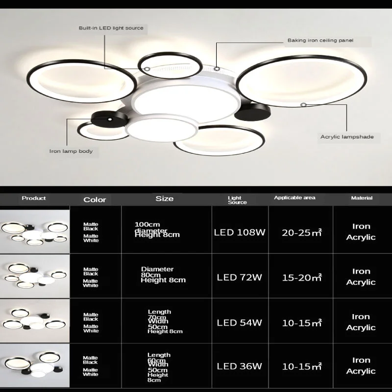 Plafonnier LED avec Télécommande, Design Moderne, Éclairage à Intensité Réglable, Idéal pour un Salon, une Chambre à Coucher, un Hall, un Restaurant ou un Hôtel