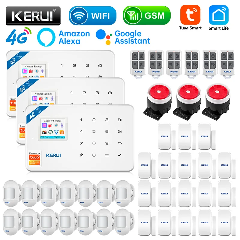 

KERUI W184 Tuya Security Protection Smart Home GSM 4G WIFI Alarms Anti Theft Security Alarm System Kit Sensor 6 Languages Garage