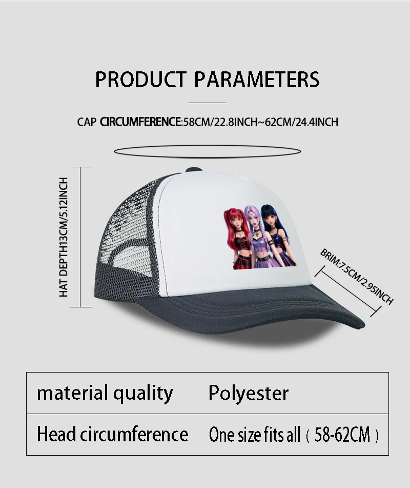 Coole und stilvolle, von K-Pop inspirierte bedruckte Schwamm-Mesh-Kappe: Verstellbar, atmungsaktiv, für den Außenbereich, lässig, Unisex-Sonnenhut – Detail 10