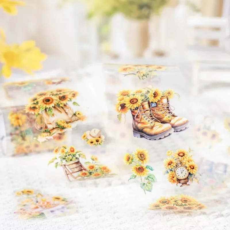 1Roll DIY Scrapbook Sunflower Flower Kitten with Flowers Garden Small Adhesives Cutting Landscape Tape Supplies 50mm*2m