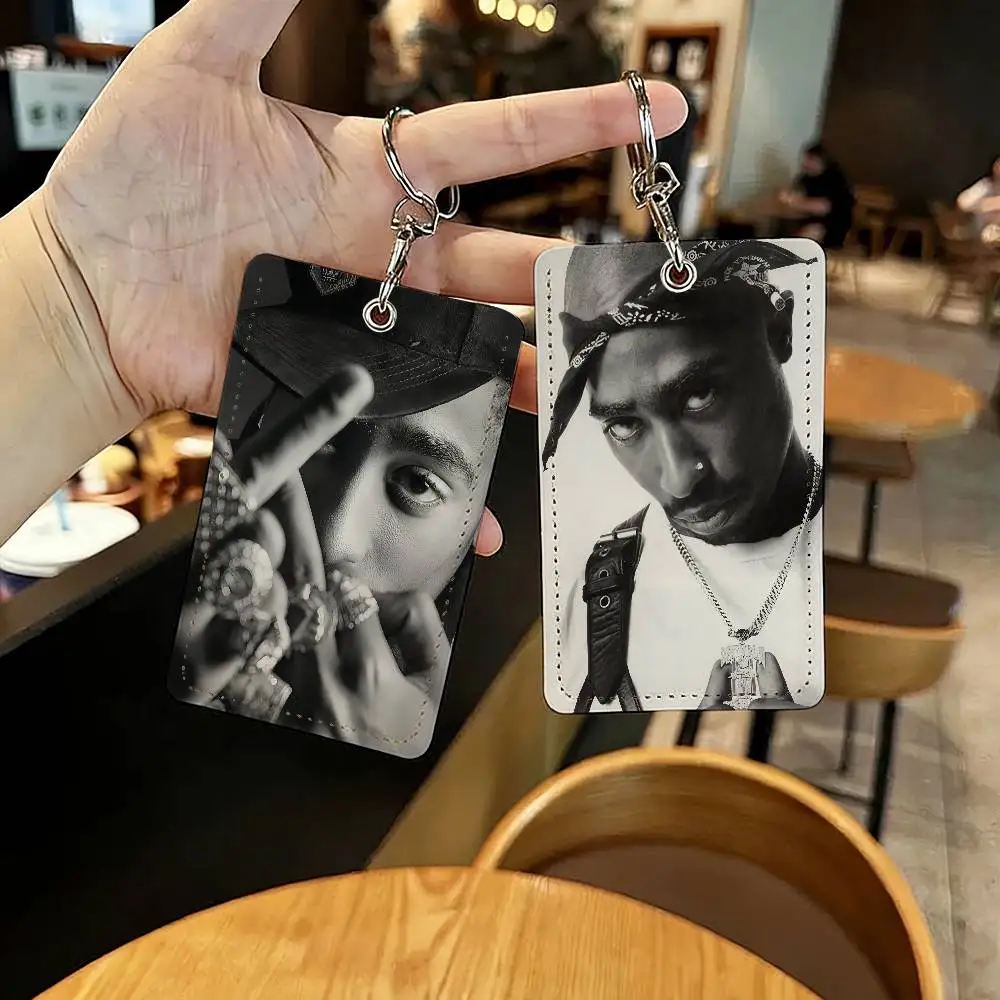 Singer Tupac Shakur Card Holder for Home Use Bank Credit Card Protective Sleeve Student ID Key Chain Cover