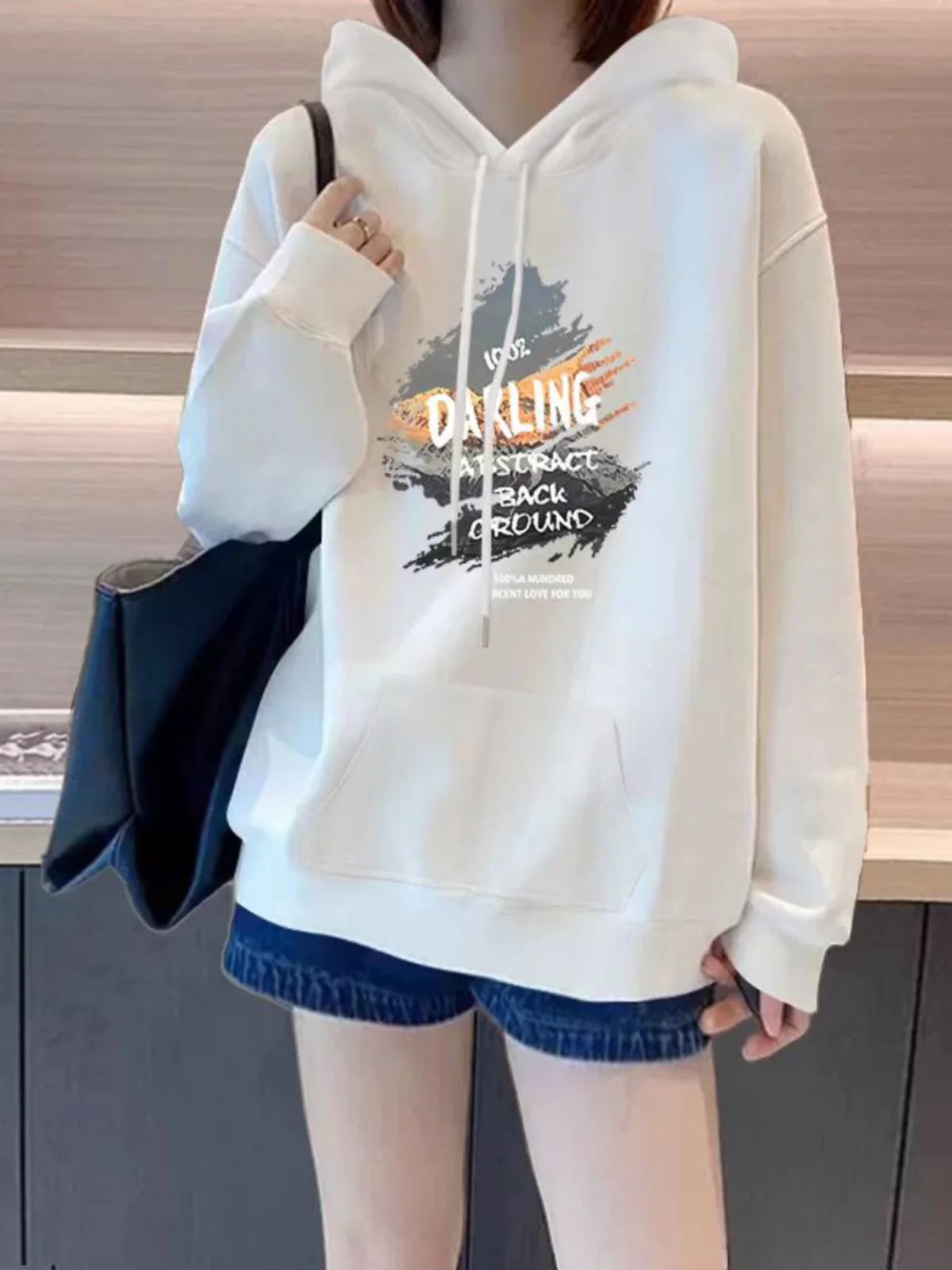 

Женская толстовка-худи с капюшоном, утепленная флисом, свободного кроя, в американском стиле, белая версия, осень-зима, новинка