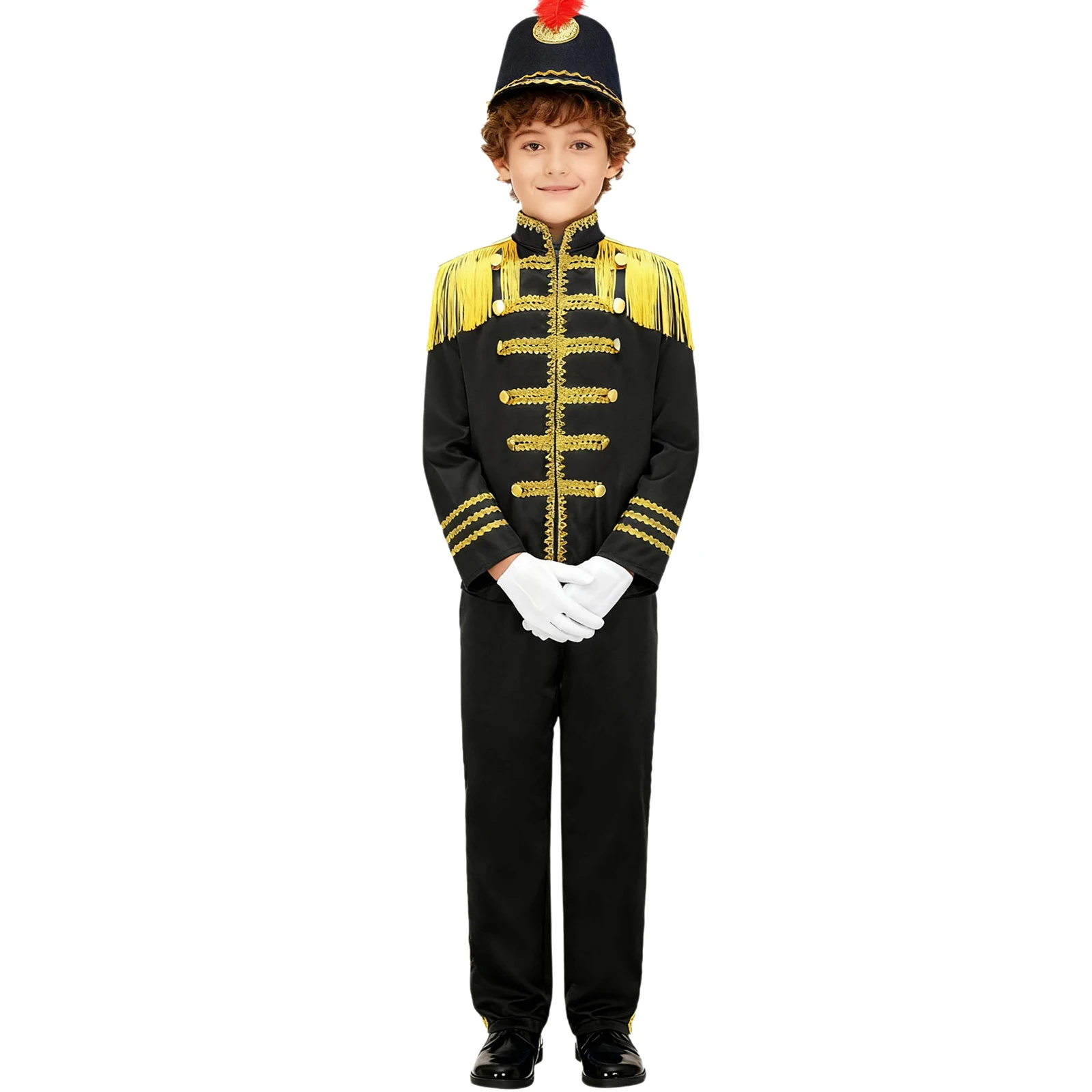 

Unisex Boys Girls Pop-Star Musician Honor Guard Costume Long Sleeve Tops with Pants And Hat Gloves for Halloween Cosplay Party