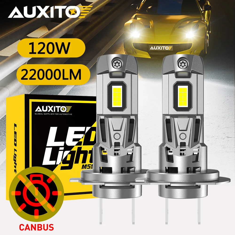 2Pcs AUXITO 120W H7 LED Canbus Headlights Ventilated Bulb White Lamp For VW Audi Volvo 12V Ultra Powerful No Error High/Low Beam