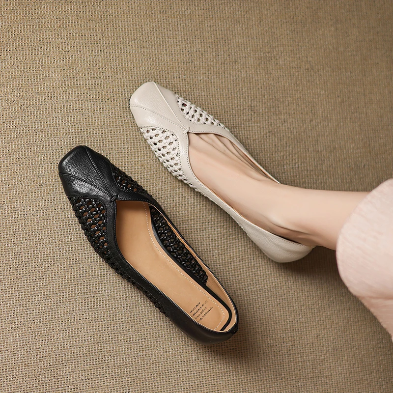 2026 new Spring summer women sandals natural leather plus size 22-25cm cowhide+weave+pigskin+sheepskin square toe women shoes