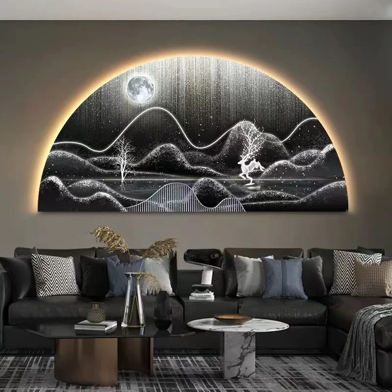 ModernLightLuxury-pintura decorativa para sala de estar, luces LED, pintura colgante de pared de reno, mural de cabecera de dormitorio de alta gama