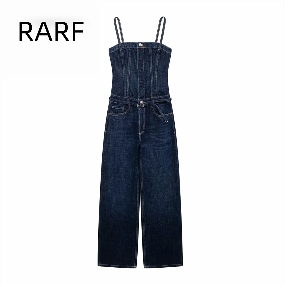 2024 frauen Herbst Neue Produkt Gürtel Baumwolle Bequeme Blau Cowboy Strap Gerade Kragen Lange Overall