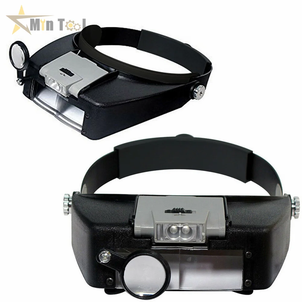 10X Headband Magnifier Glasses Helmet Style Loupe Lens LED Lights Loupe Microscope For Repairing Watch Jewelry Reading Tool