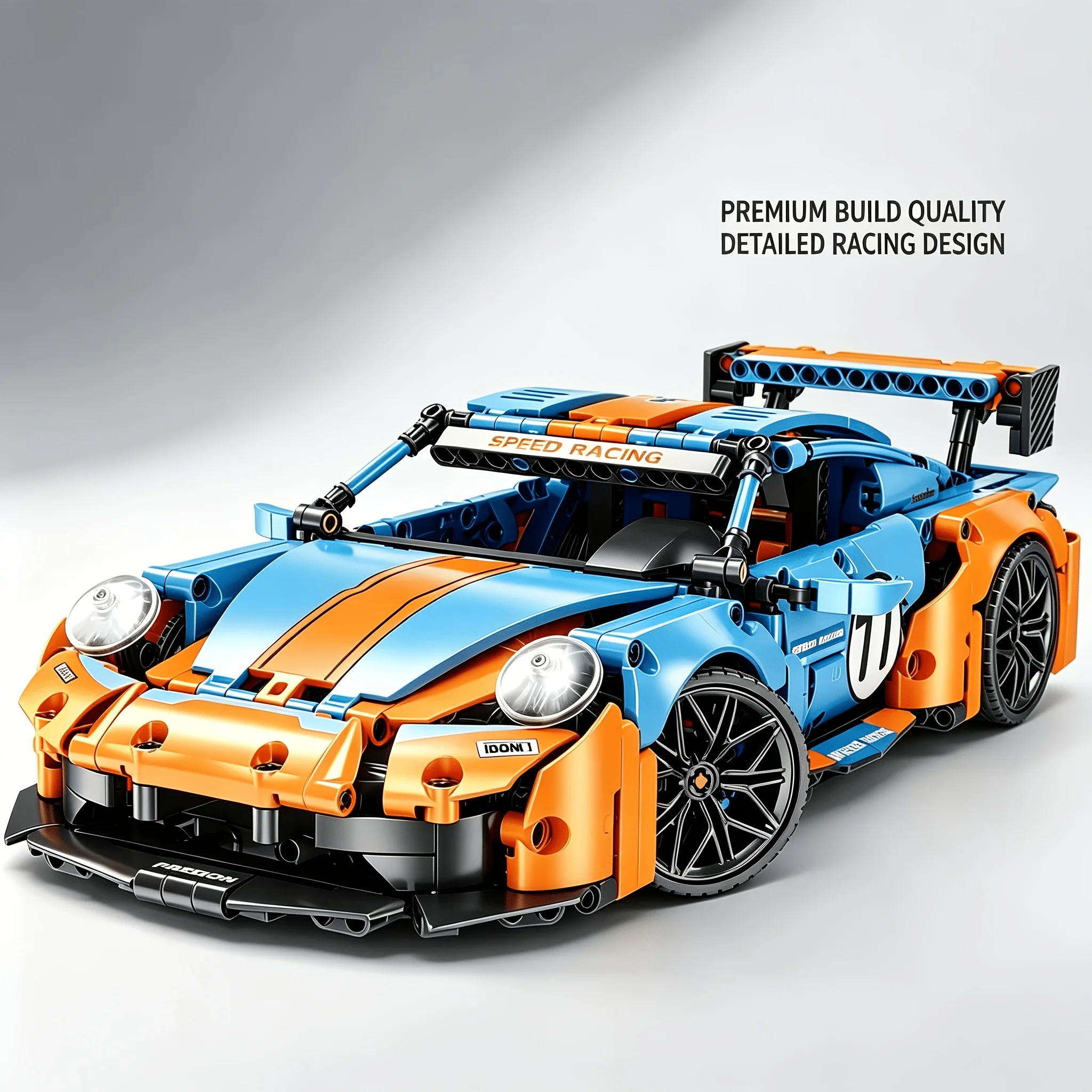 1:14 Technical Super Race Car Building Blocks Model Blue Orange Stripe Sports Car DIY Assemble Bricks Toy Collectible Gift For A