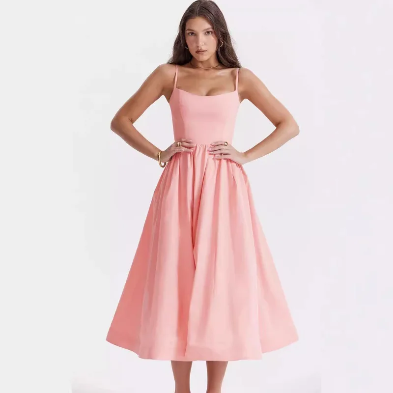 Sexy kleur Bal Strap Big Swing Dr Dameskleding Princ Sle Polyester Stof Geen Sve Zomer Nieuwe collectie