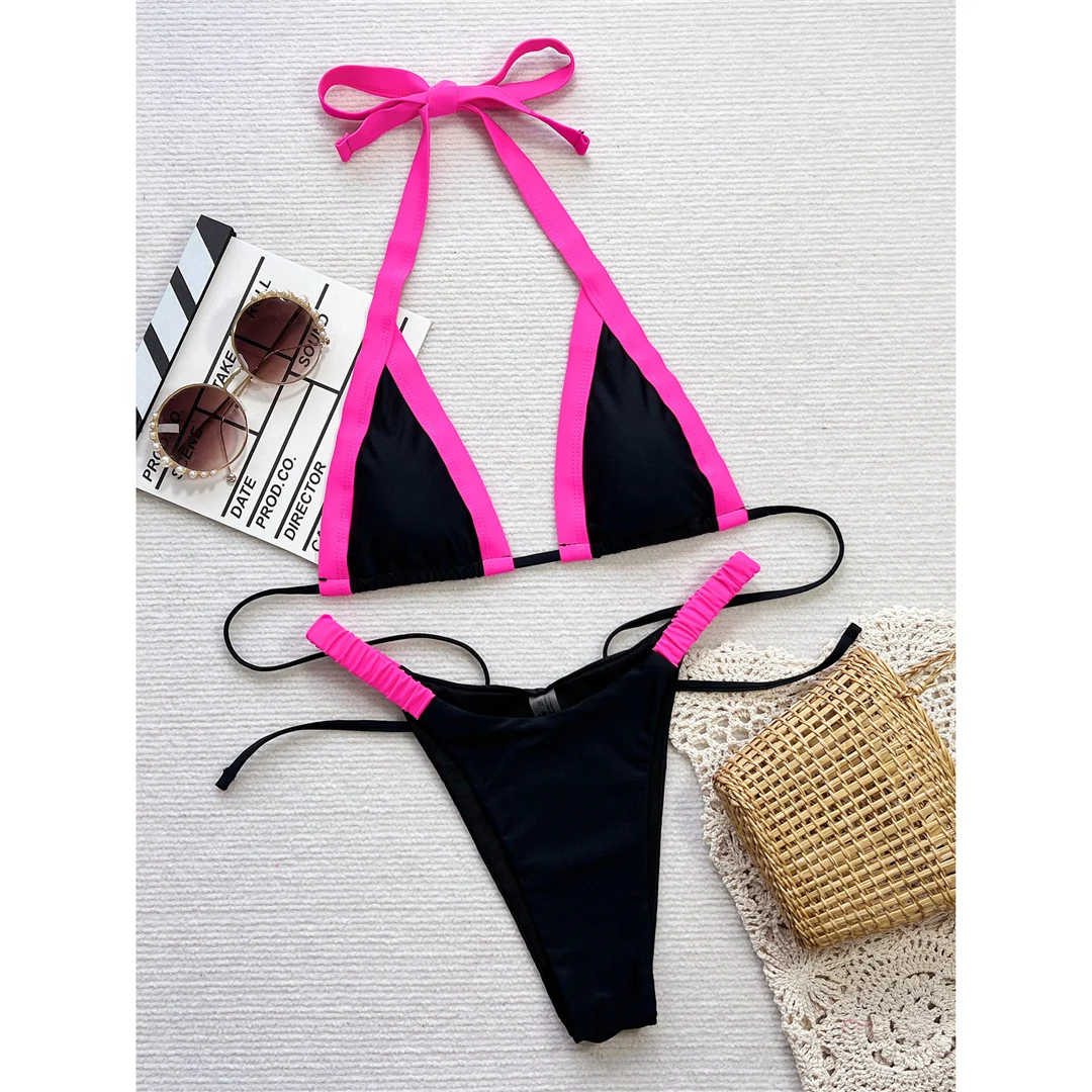 Splicing Neckholder High-Cut Brazilian Bikini Damen Bademode Zweiteiliges Bikini-Set Badeanzug Badebekleidung Schwimmanzug V6055 – Detail 13