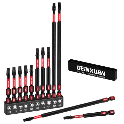 Geinxurn T25 Torx 스크루드라이버 비트 세트, 충격 터프 마그네틱 S2 합금강 스타 비트(보관 정리함 포함)