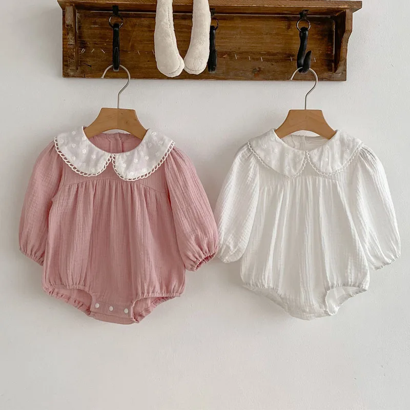 Newborn Baby Girls Clothes Spring Toddler Girls Cute Princess One Piece Romper Lace Collar Cotton Clothing Autumn Outfit