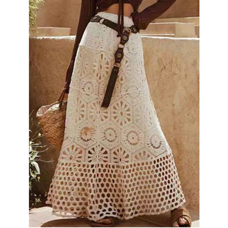 

Korean Style 25 New Arrival Summer Women Casual Floral Hollow Out Devise A-line Skirt Good Quality Lace Ankle-length Skirts T157