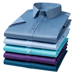 7XL 6XL Mens Formal Shirts Short Sleeve Summer Business Blouse Slim Fit Camisa  Anti-Wrinkle Soft Social Men Dress Shirt Clothes