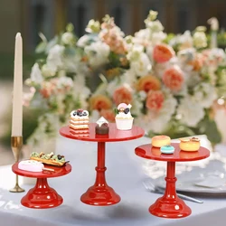 Metal Iron Cake Stand Round Pedestal Dessert Holder Cupcake Display Rack Bakeware for Birthday Wedding Party (Red S)