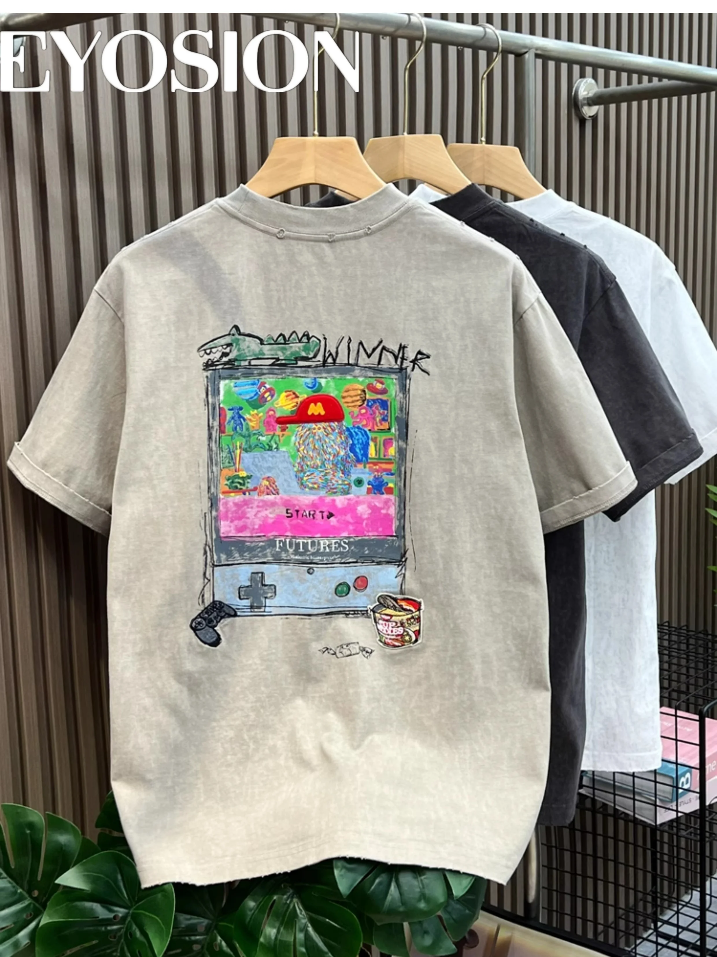 

Летняя футболка мужская хлопковая с мультяшным принтом и вышивкой высокого качества с круглым вырезом и короткими рукавами в стиле ретро, повседневные винтажные футболки