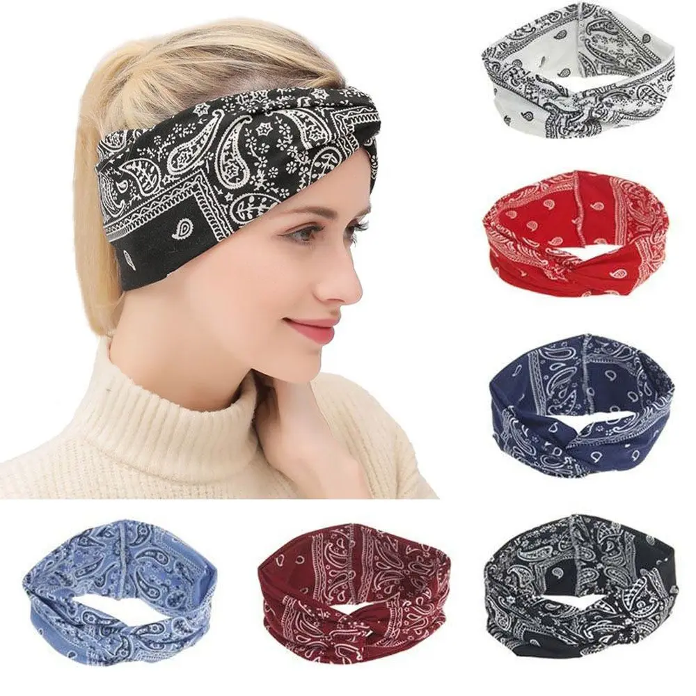 

Elastic Summer Style Women Cashew Flower Print Hair Accessories Girls Headband Bandanas Turban Hairband