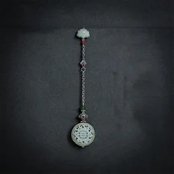 Original Natural Hotan Jade Round Ruyi Button Pendant Openable Vintage Long Chain Tassel 925 Silver Jewelry Hanfu Accessories
