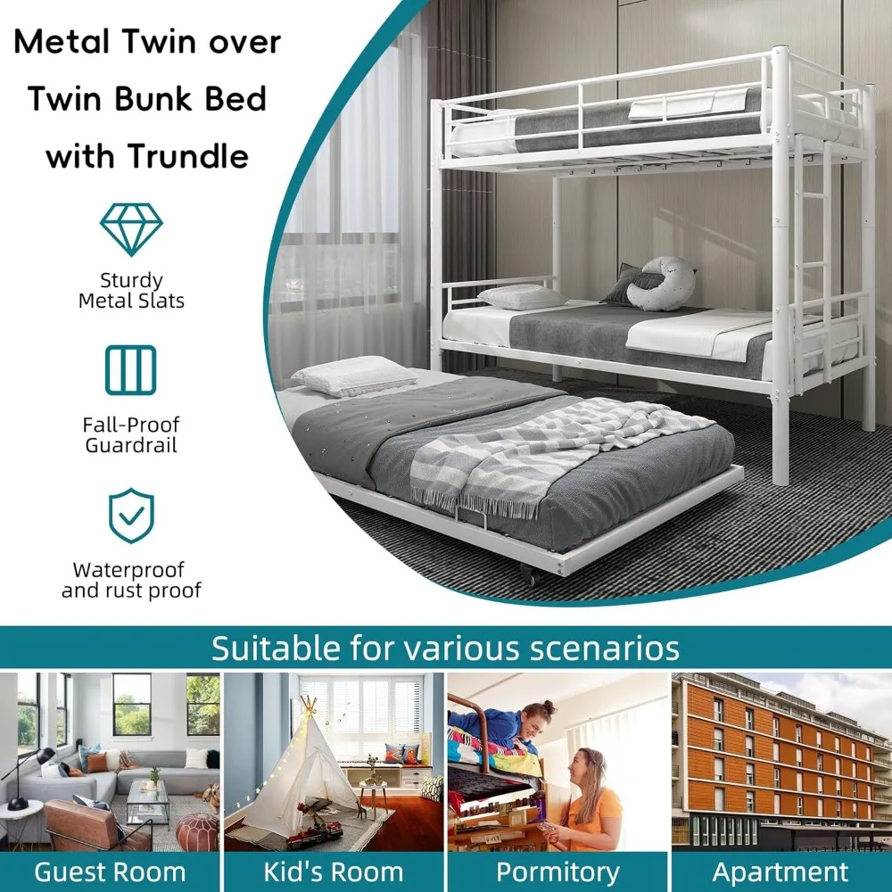سرير مزدوج بطابقين عالي التحمل مع سلم دولاب وجانبي، سرير بطابقين قابل للتحويل مع قضبان أمان للنوم الآمن #6