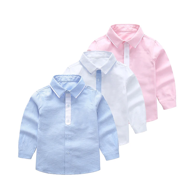 IENENS Kids Boy Shirts Formal Clothes Solid Color 3-11Y Baby Long Sleeve Shirt Spring Tops Tees Shirts Children Cotton Blouse