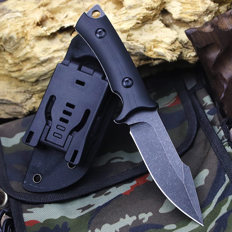 Outdoor Knives Stainless Steel Camping survival Straight knife hand put meat knife carry knife with K sheath G10 handle