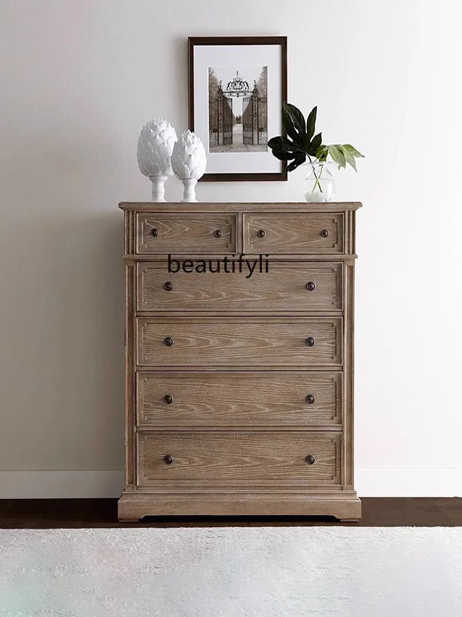 

K185 American Country Solid Wood Chest of Drawers Vintage Locker Bedroom Storage Cabinet Mediterranean Chest of Drawer