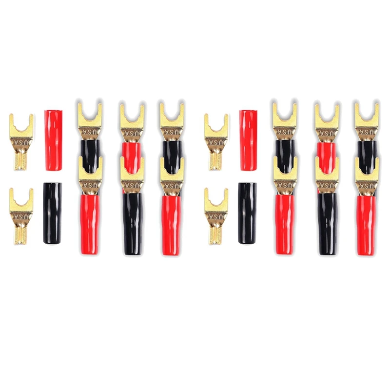 Y Plug Spade Connector For Speaker Wire,16 Pcs Y Spade Plug 45 Degree Gold Plated U Fork Spade Plug Connector