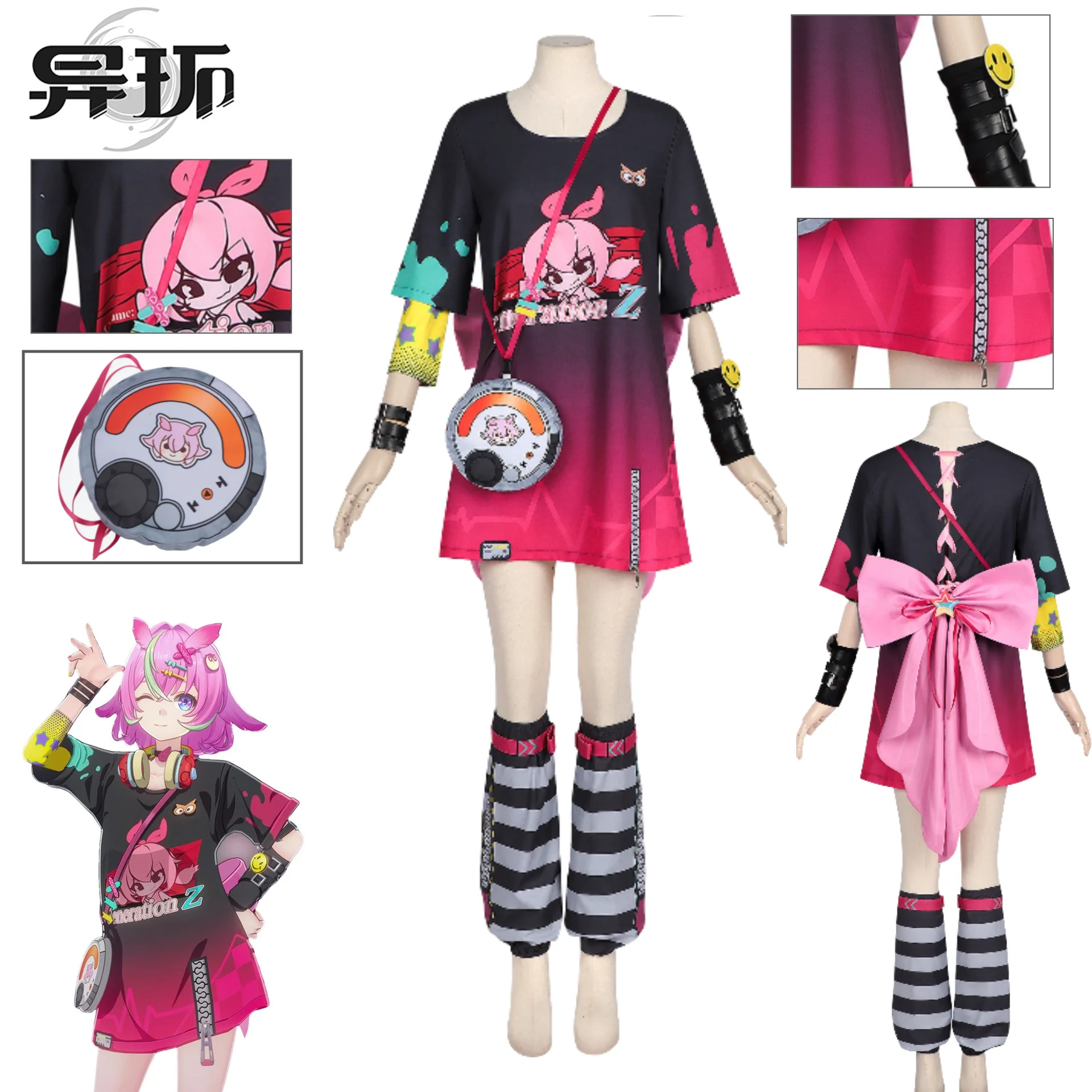 

Haniel cosplay costume Neverness to Everness Haniel Gothic T-shirt with Thigh High Stockings, Anime Role Play Outfit for Women