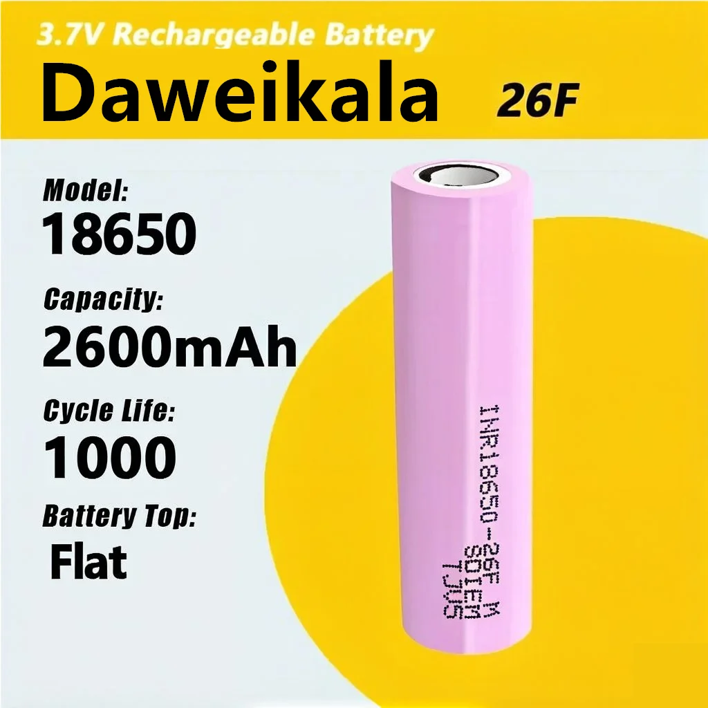 

Аккумулятор Daweikala 26F 18650 2600 мАч, 3.7В, ICR18650-26F, высокотоковый 20А, для налобных фонарей, ручных фонарей, повербанков