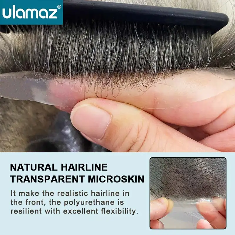 0.08mm Microskin Man Hair Prosthesis Real Human Hair Toupee For Men Ombre Colored Mens Knotted Wigs invisible Hairline Male Wig