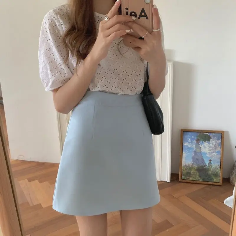 5 Colors A-line Mini Skirts Women Sweet Students Korean Style High Waist Summer Popular Pure Chic Vintage All-match Leisure Slim