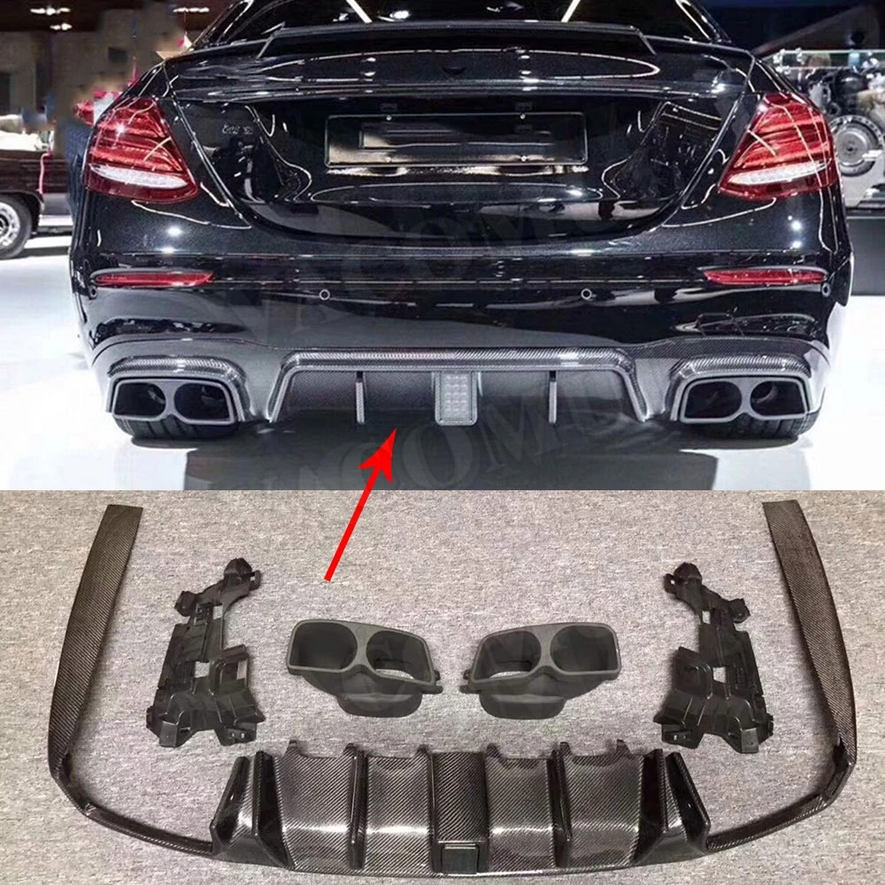 

VACOMUL Carbon Fiber Rear Bumper Lip Light Diffuser with Steel Exhaust Muffler Tip for Benz W213 E200 E300 E63 AMG B style 2017+