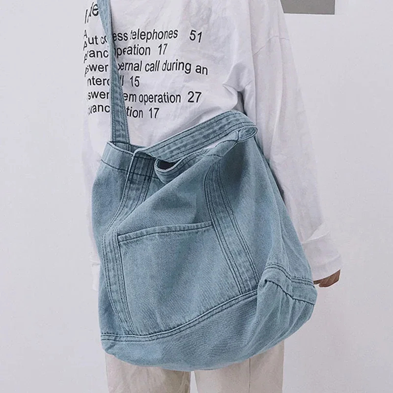 

Big Soft Denim Slouch Bag 2024 Casual Jean Fabric Handbag Leisure Korean Style Fashion Japenese Fashion Messenger Top-handle Bag