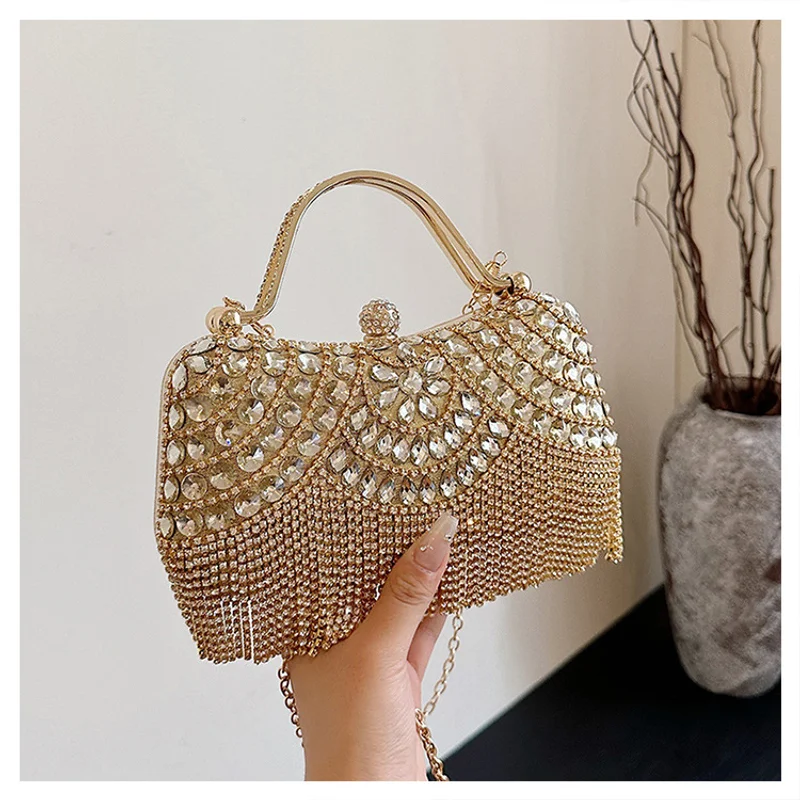 

New Rhinestone Bag with Tassels Fashionable Shoulder Handbag for Parties