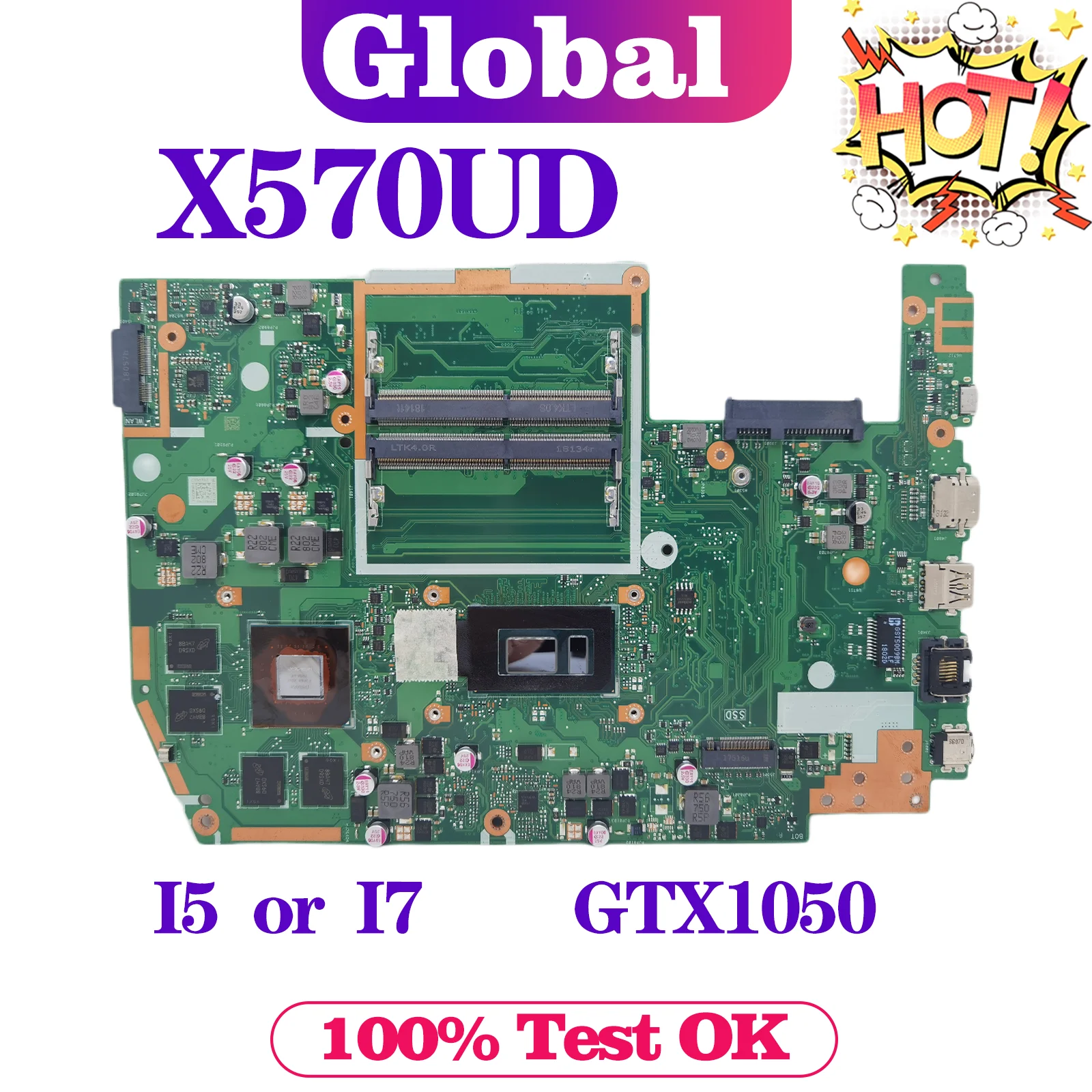 

KEFU X570UD Notebook Mainboard For ASUS TUF YX570U YX570UD X570U FX570U FX570UD Laptop Motherboard I5 I7 8th Gen GTX1050