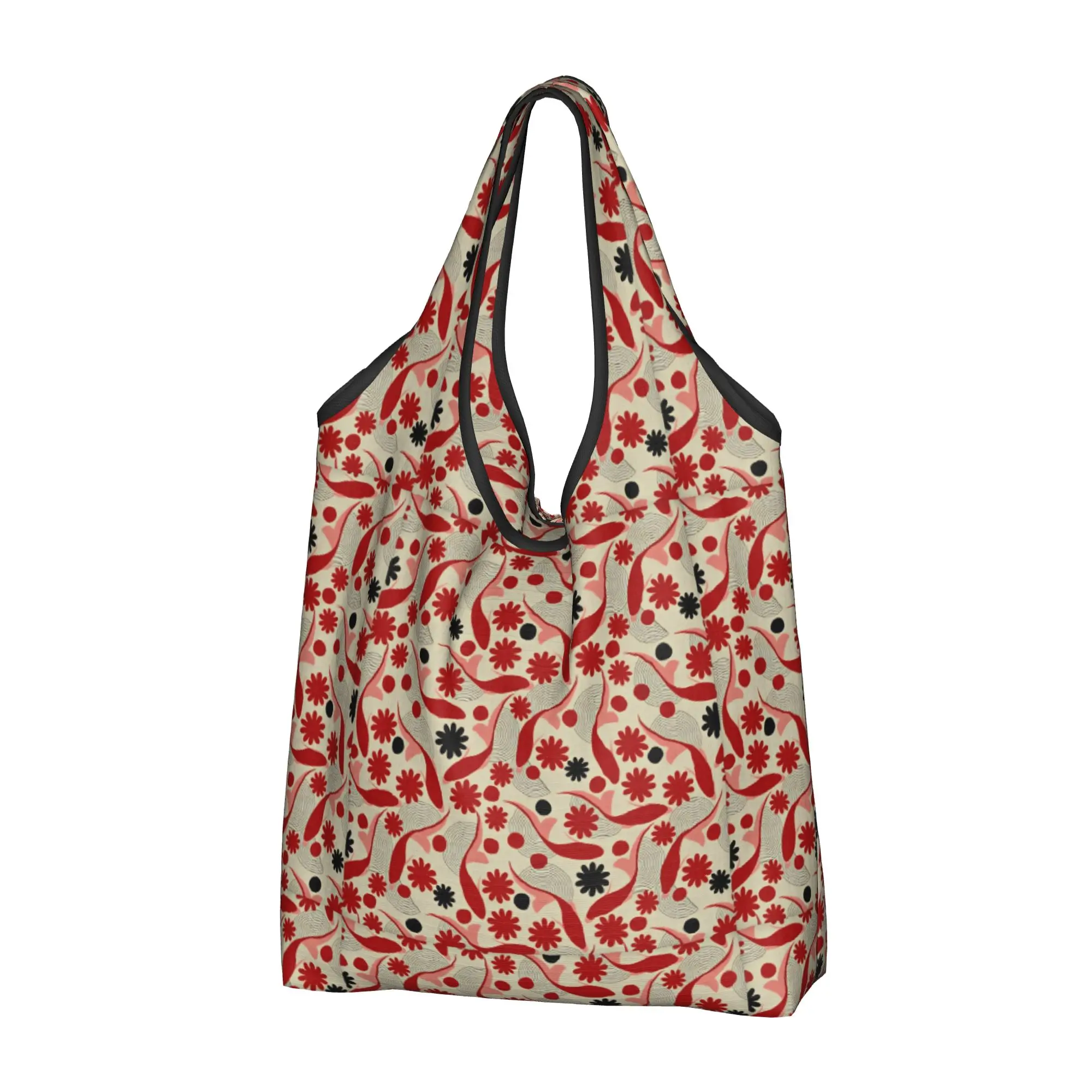 Cute Printed Geometry Wave Lines Abstract Koi Fish Lines Shopping Tote Bag Shopper Shoulder Chrysanthemum Motifs Handbag