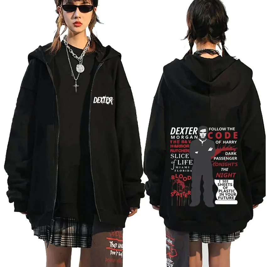 

TV Play Dexter Morgan Zipper Hoodie Men Women Vintage Fleece Cotton Zip Up Jacket Coat Unisex Casual Oversized Zip Up Sweatshirt