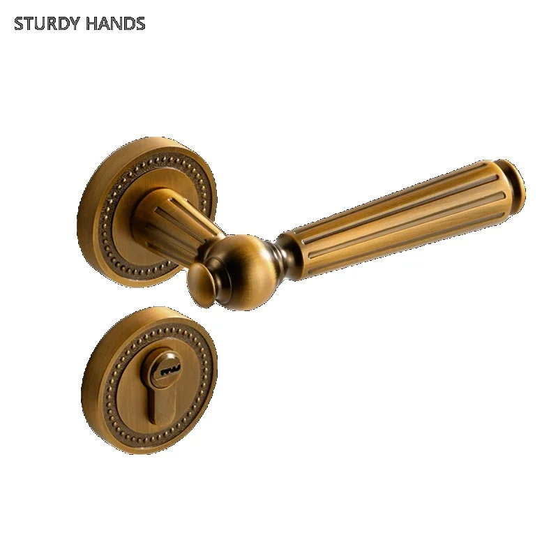 

1 set of zinc alloy antique copper bedroom silent door lock light luxury retro room wooden door handle lock including key