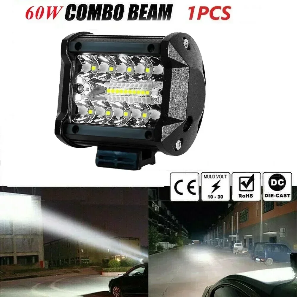 1PC 60W Offroad LED Work Light 12V Spot Flood Combo Pods For SUV ATV Truck Boats Car LED Headlights Fog Lamps Accessories