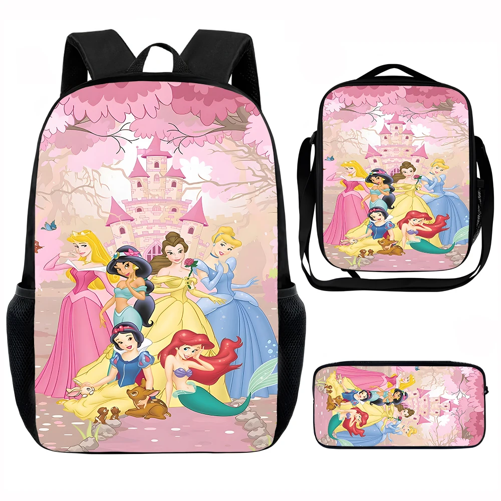 

Cute Cartoon P-princess Line Child School Backpack with Lunch Bags ,Pencil Bags ,School Bags for Boys Girls Best Gift