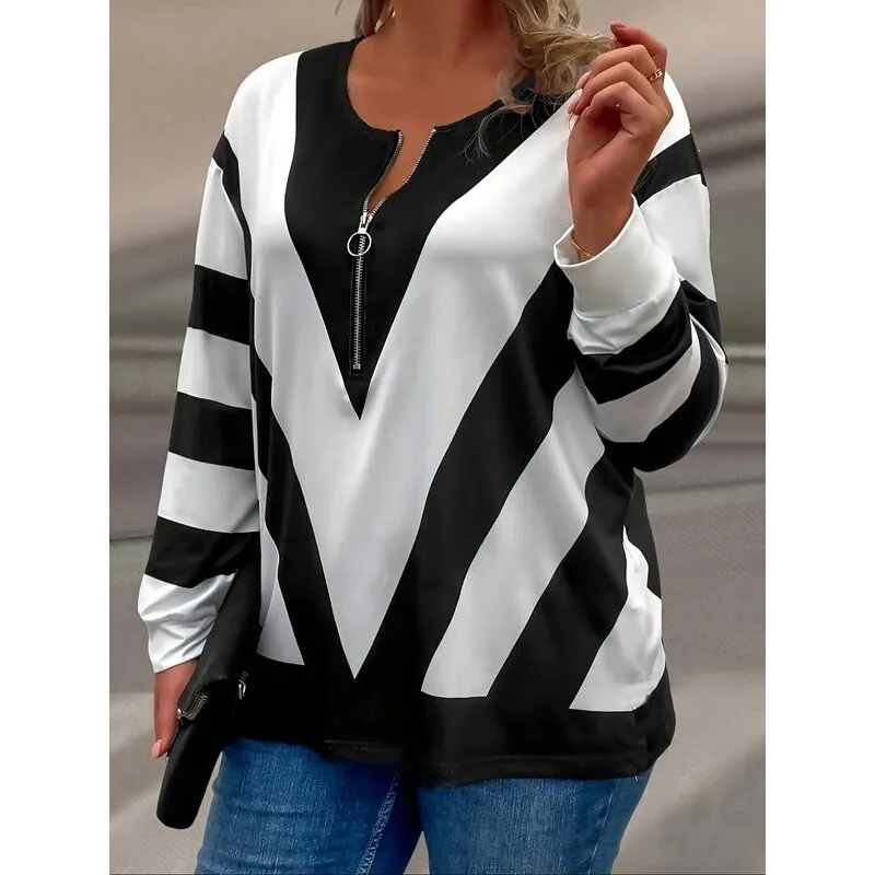 

Women's plus Size Striped Collar Top Princess Sleeve Other Material 100% No Brand Registered Trademark No Chest Pad